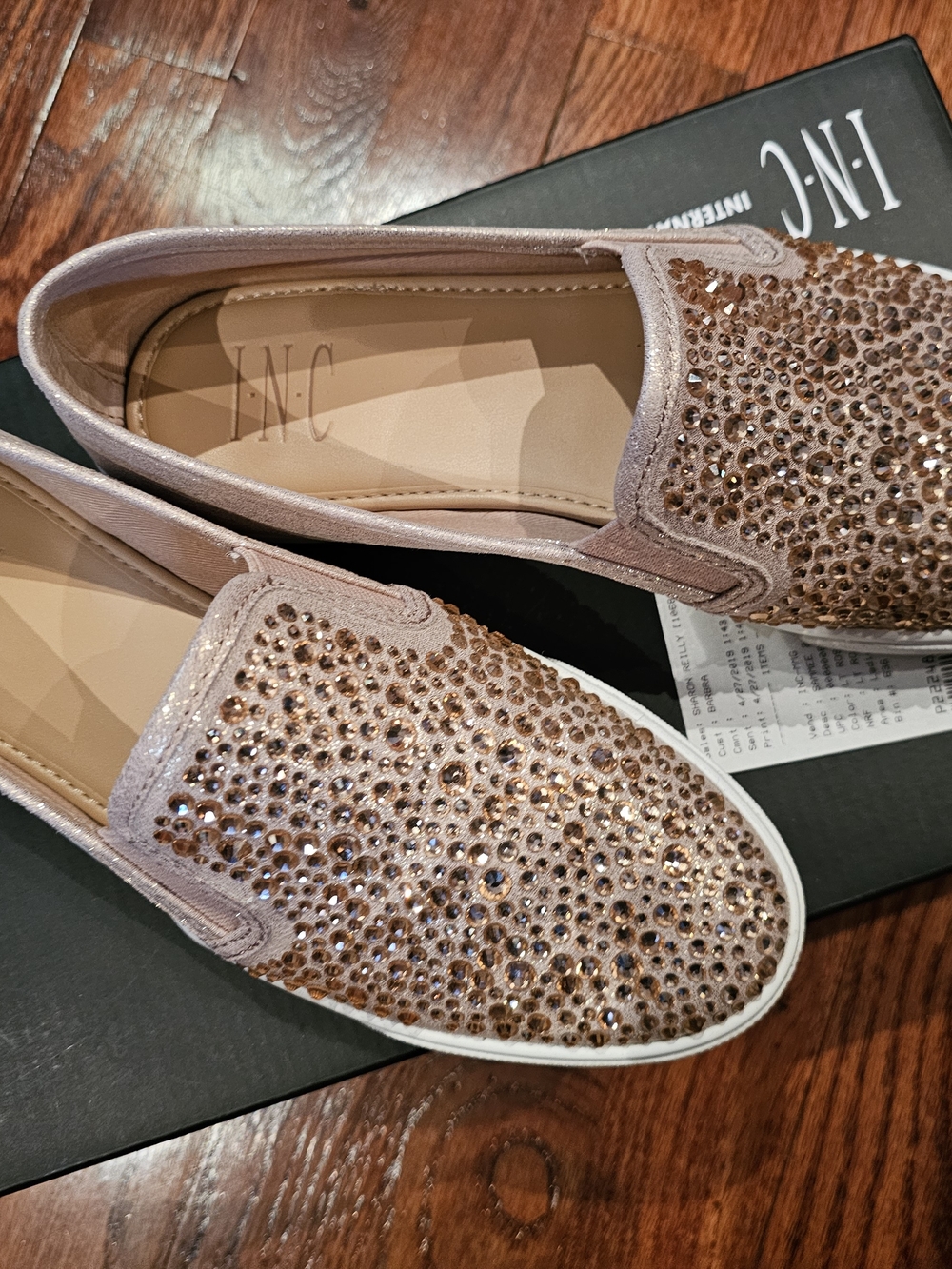 INC International Concepts Lt Rose Gold Crystal Slip-On Sneakers - 6.5M - Picture 2 of 9